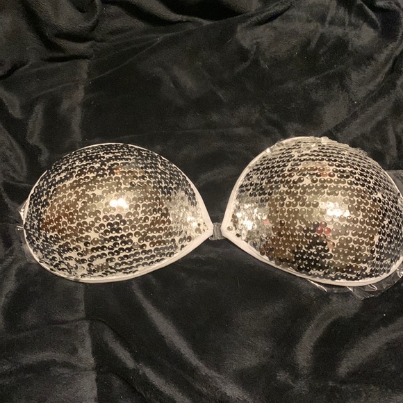 New silver sequin strapless stick on bra size C - Picture 1 of 3